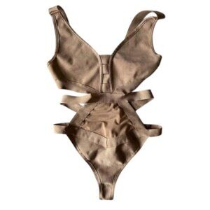 WOW Couture tan bandage-style one-piece swimsuit/bodysuit size M